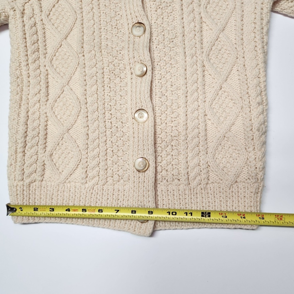 Vintage 1990s Irish Aran Wool Cardigan Teresa's Cottage Donegal Small Cable Knit - Picture 7 of 8